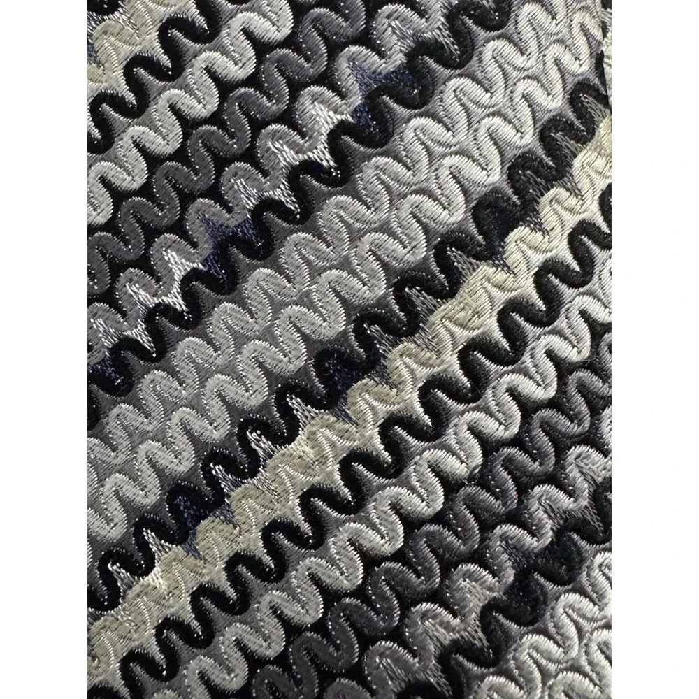 Missoni Black Gold Silver & Gray Chevron Striped Silk Tie, MI Italy‎